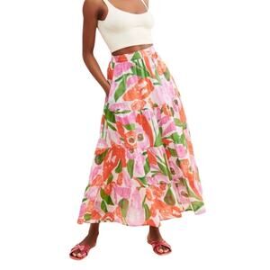 Banjanan Agatha Midi Skirt Tiered Pockets Floral S Boho Flowy Indie Sustainable